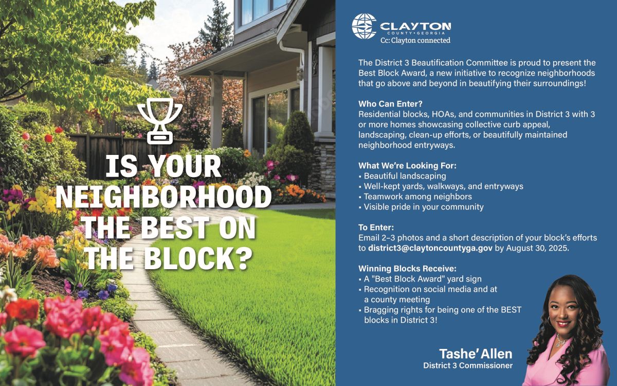 Is Your Neighborhood the best on the block flyer with image of Tashe Allen
